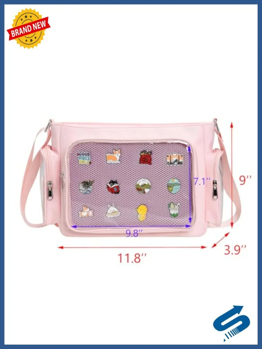 Kawaii Crossbody Canvas ITA Bag with Transparent Pocket for Anime Pins
